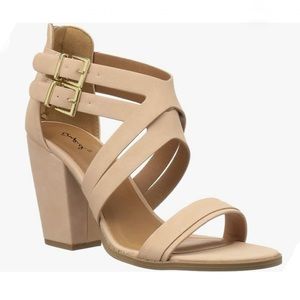 Womens Nude Faux Suede Criss Cross Strap Sandals